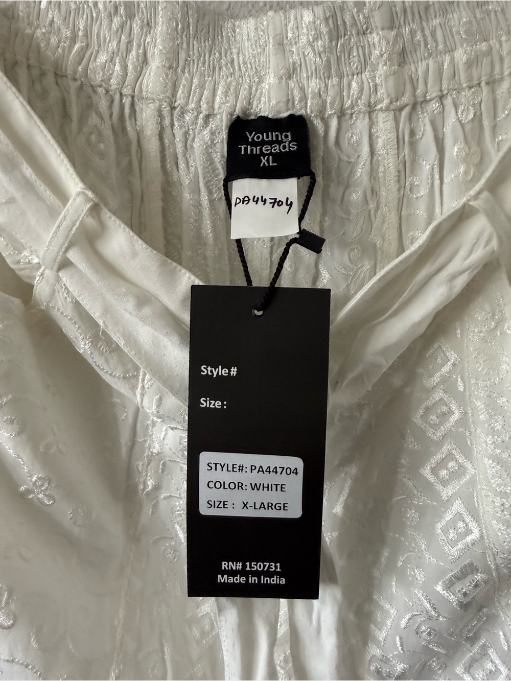 Young Threads White Embroidered Wide Leg Pants | Boho Cottagecore Resort XLG - Picture 7 of 7